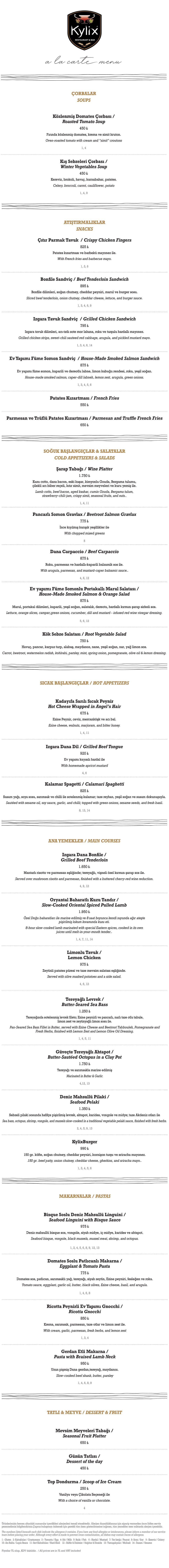 Kylix Ala Carte Menu