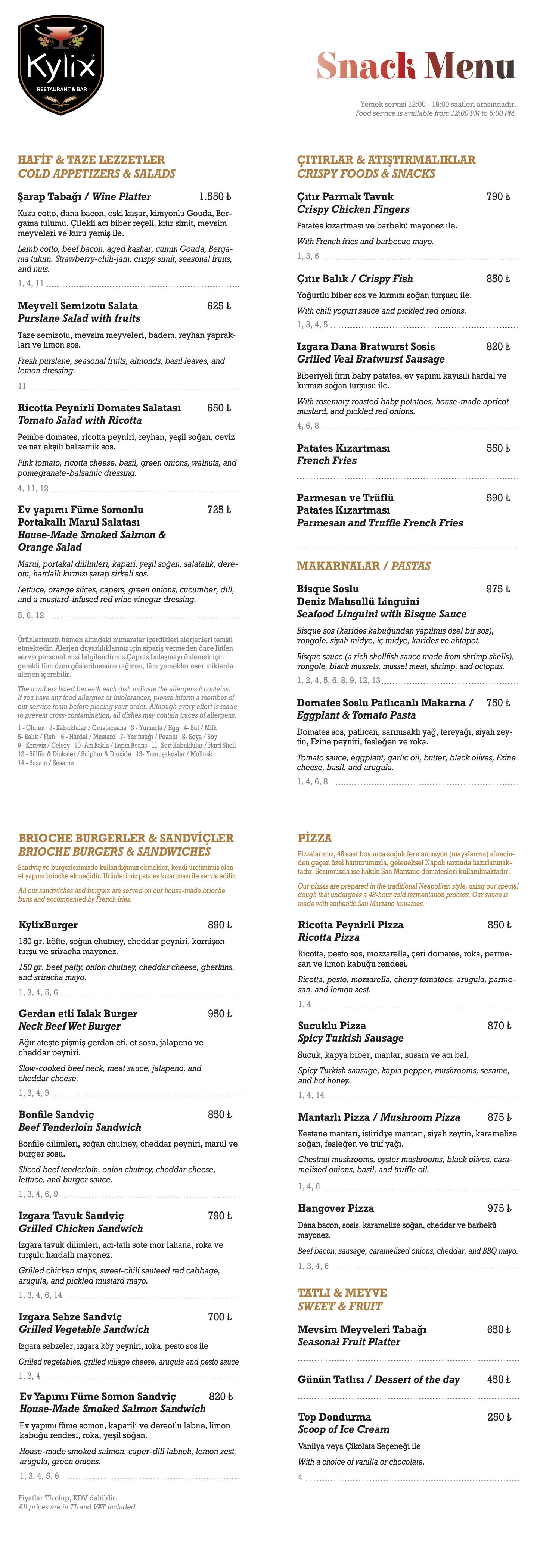 Kylix Snack Menu