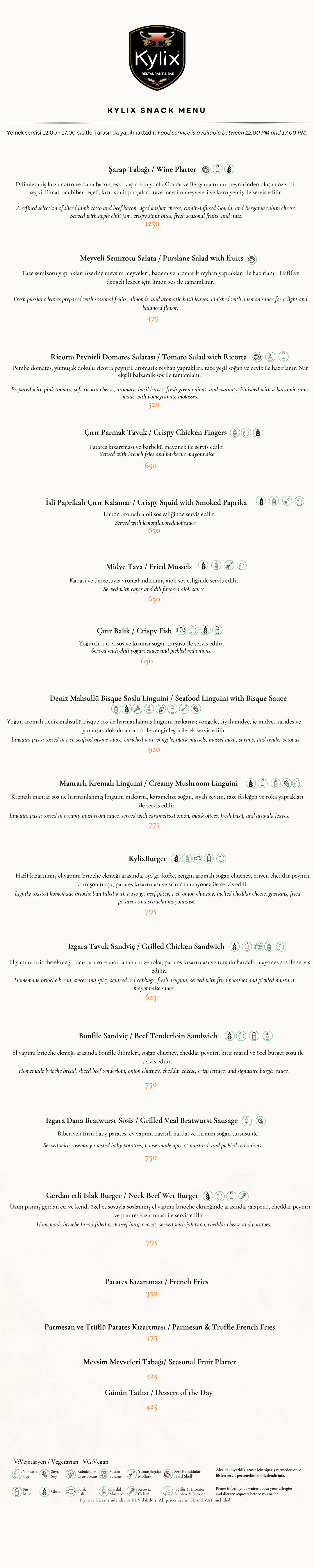 Kylix Snack Menu